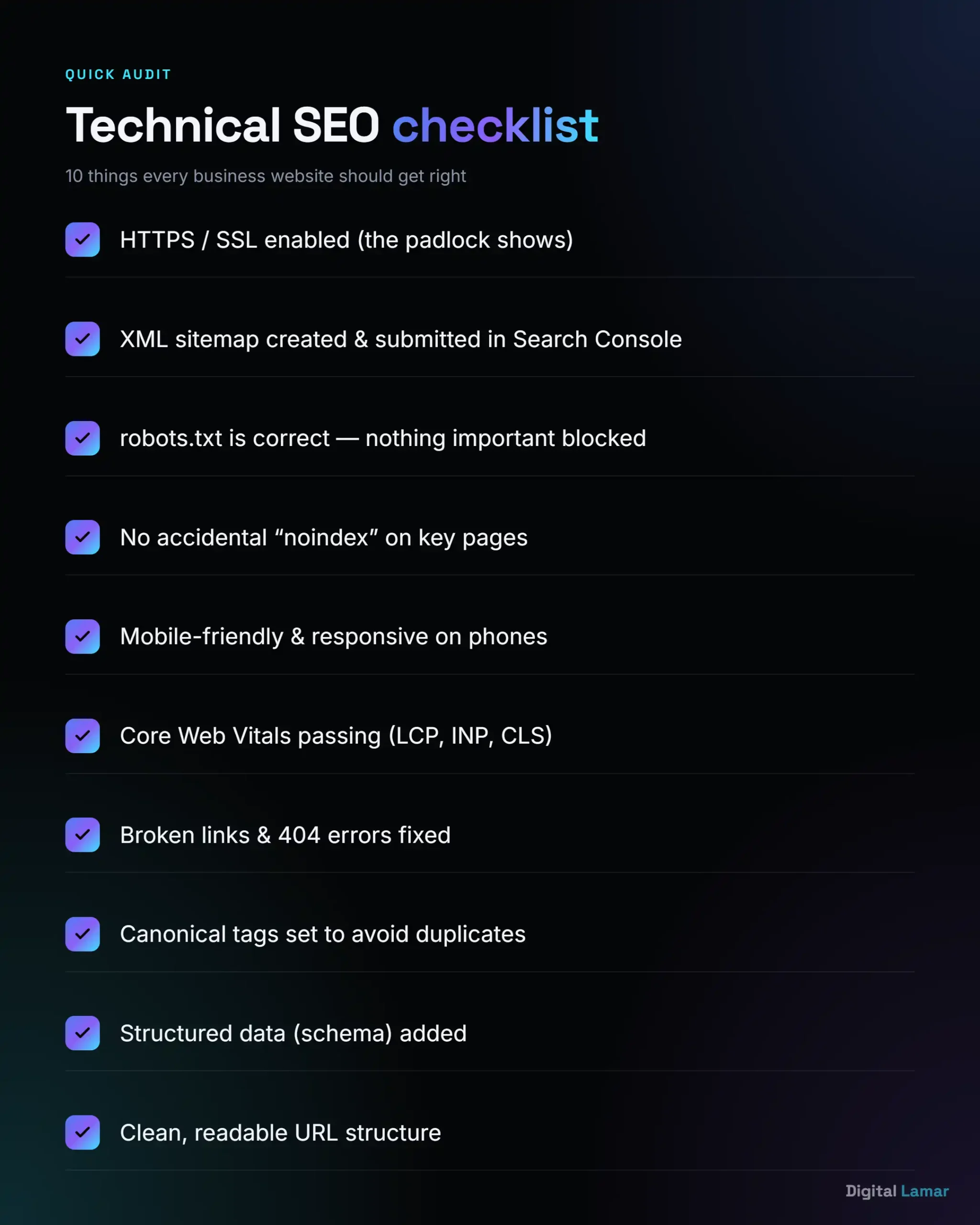 Technical SEO audit checklist for business owners